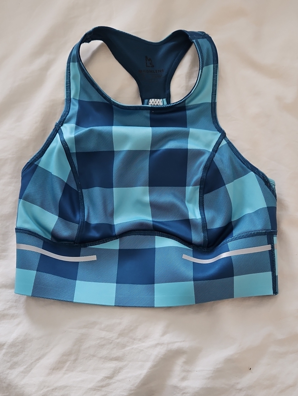 Checked Racerback Sports Bra in Blue by (blank)